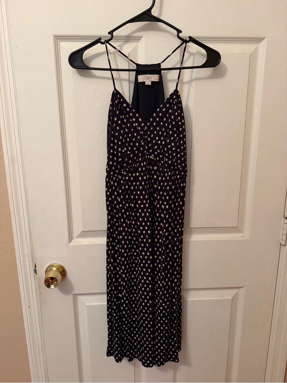 LOFT Black Maxi Dress with Cream Dot Print